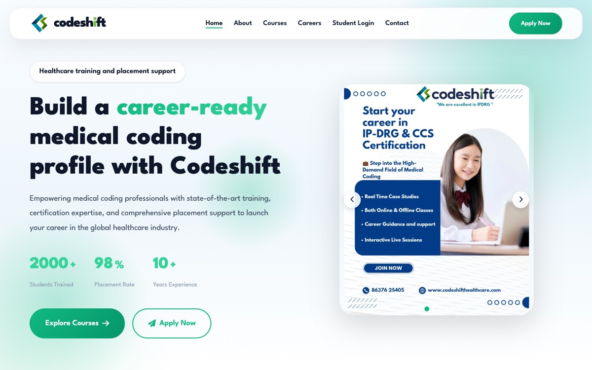 Codeshift Healthcare Solutions website homepage