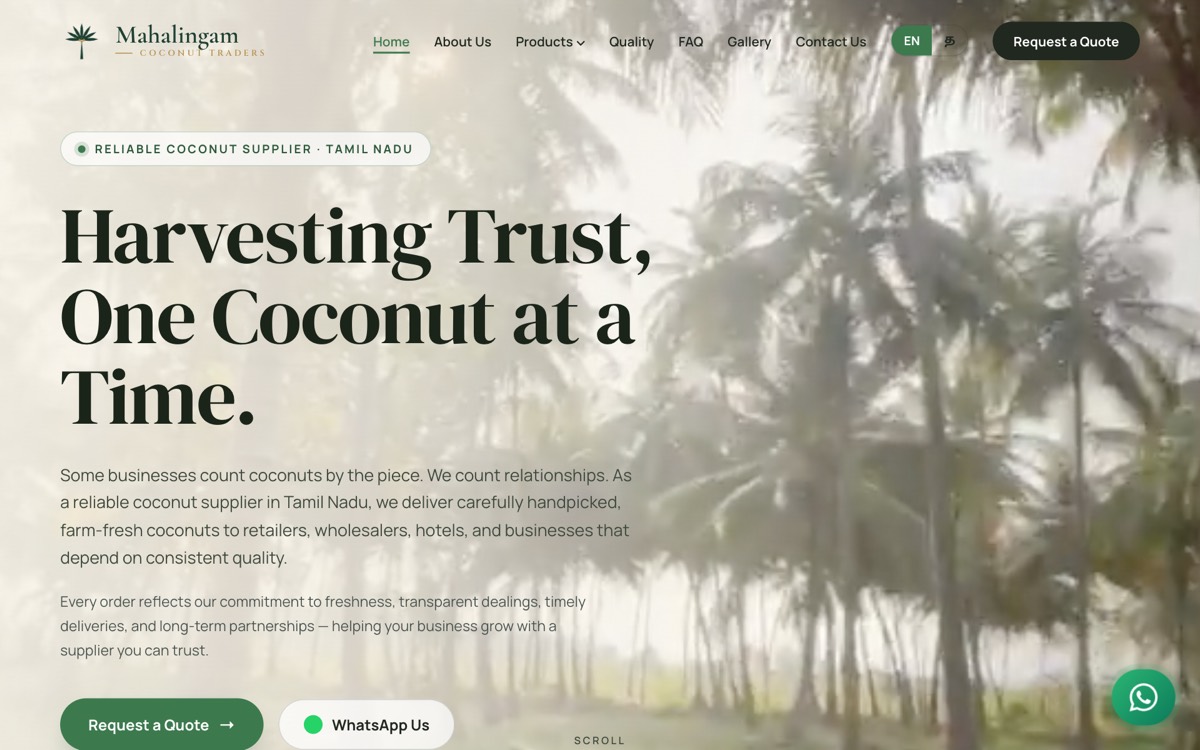 Mahalingam Coconut Traders website homepage