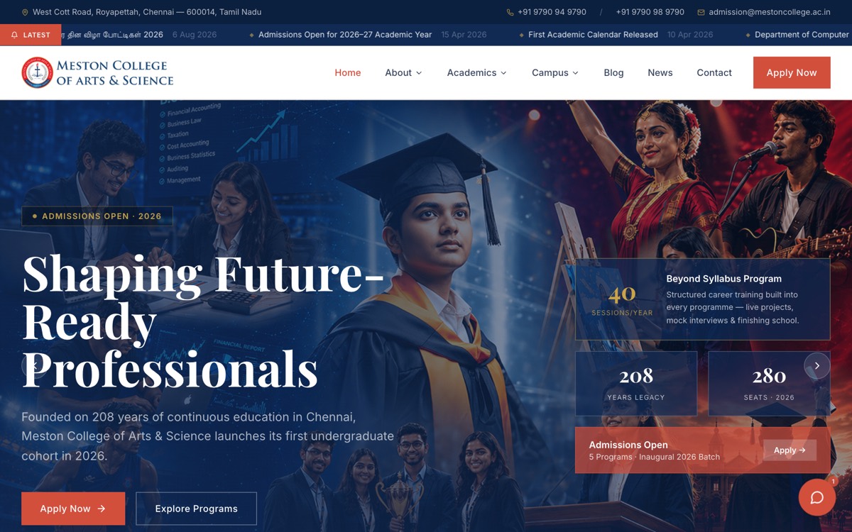 Meston College of Arts & Science website homepage