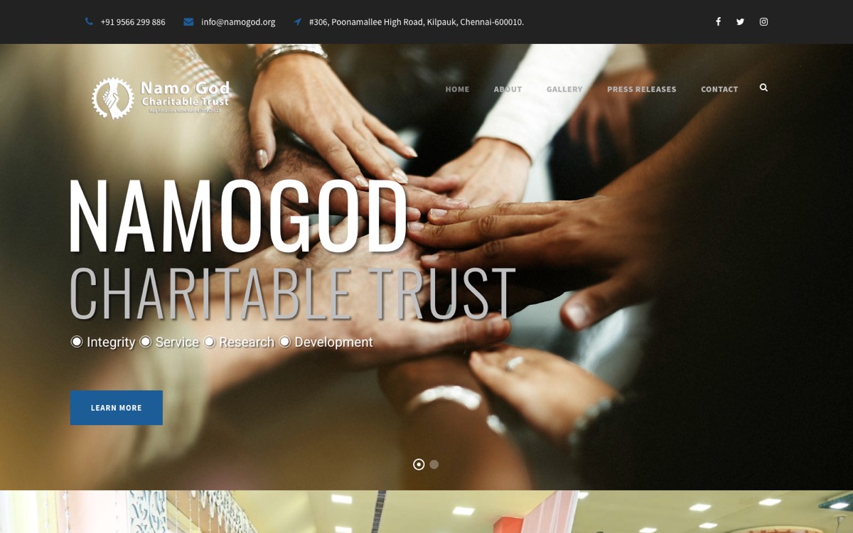 NAMO GOD Charitable Trust website homepage