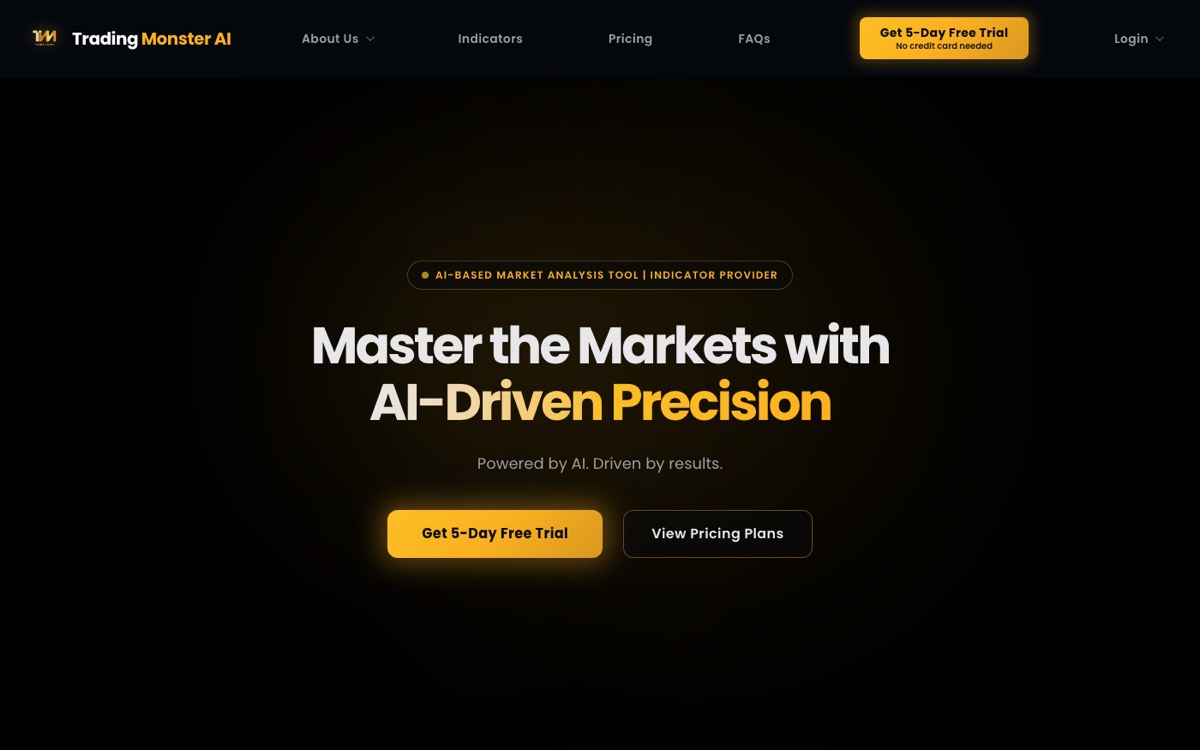 Trading Monster AI trading indicator website homepage