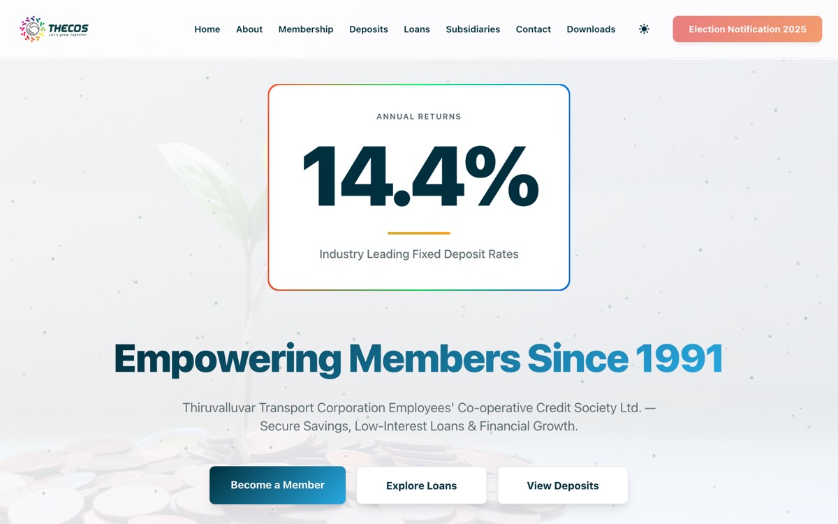 THECOS co-operative credit society website homepage